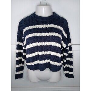 Jessica Simpson Chunky Knit Cropped Sweater XS Navy White Striped Oversized